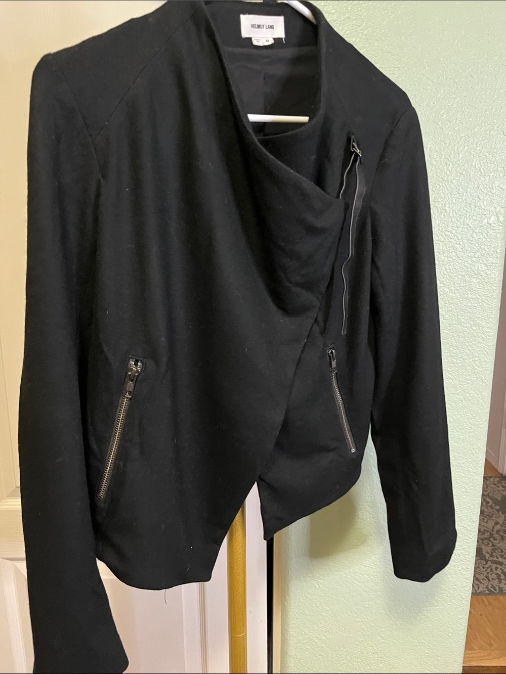 Helmut Lang Black Asymmetrical Zip-Detail Long Sleeve Jacket Sz Med Womens